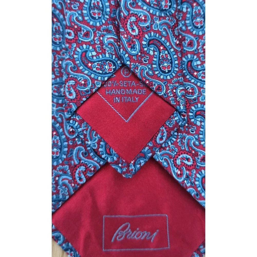 BRIONI Blue Paisley Silk Tie HANDMADE ITALY 60